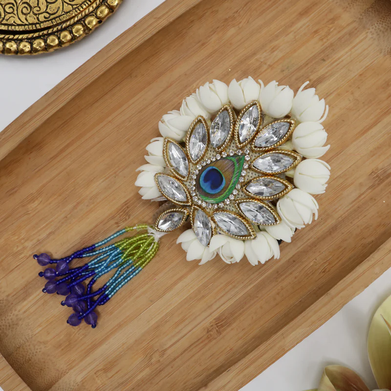 Handmade Foam Bloomed Malli Kundan Peacock Bridal Hair Clip